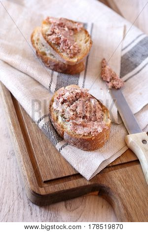 French rillettes: meat pate with bread appetizer