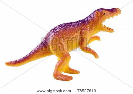 plastic dinosaur toy isolated on white background.