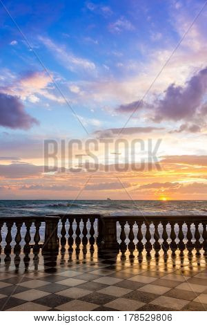 The Terrazza Mascagni is a wide sinuous suggestive belvedere toward the sea in Leghorn Italy