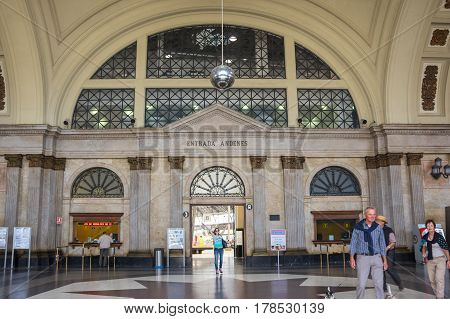 BARCELONA SPAIN - OCTOBER 22 2015: The elegant building of the station Estacio de Franca is a prime example of Spanish monumental architecture of the XX century and the most beautiful railway station in Barcelona Spain