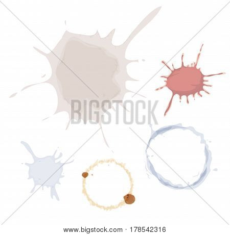 Illustration of a set of various stains coffee cup dirt and blood