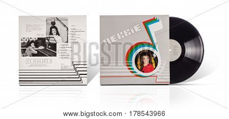 Rishon LeZion Israel-August 31 2016: Old vinyl stereo album Debbie. Arreglos y Direccion Musical Lazlo Rooth. Grabado en Carlos Zavala Grabaciones SA. Manufactured in Mexico. Covers and vinyl disc are shooted on white background