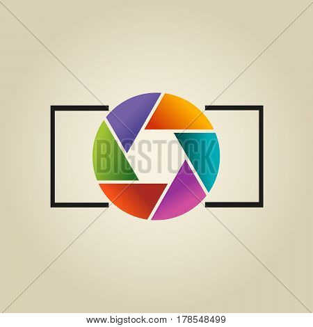 Multi-colored Vector Logo In The Form Of Lens And Diaphragm Of Photoappar On Light Background