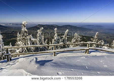 View to a winter landscape Beskydy mountains / Czech Republic