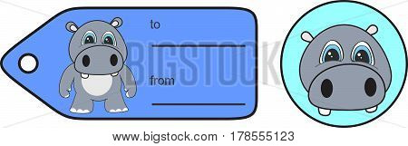 sweet little chubby hippo cartoon gift card in vector format very easy to edit