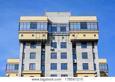 New modern luxury apartmen building against blue sky