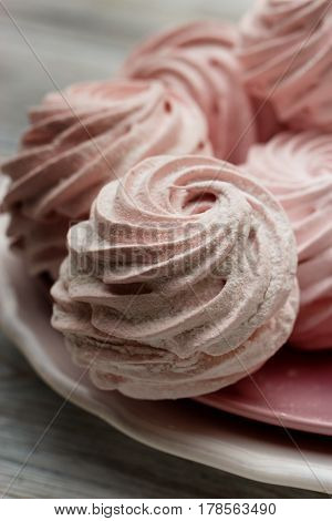 Close up of Homemade zephyr. Sweet marshmallow or zephyr