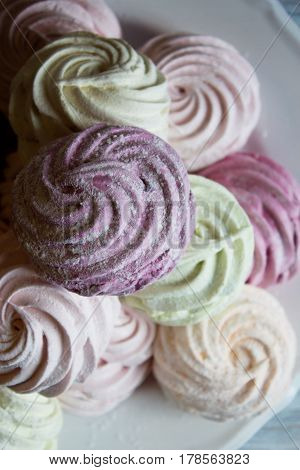 Close up of Homemade zephyr. Sweet marshmallow or zephyr