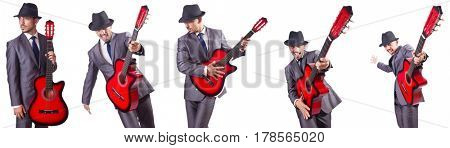 Businessman quitar player isolated on white