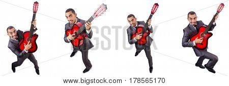 Businessman quitar player isolated on white