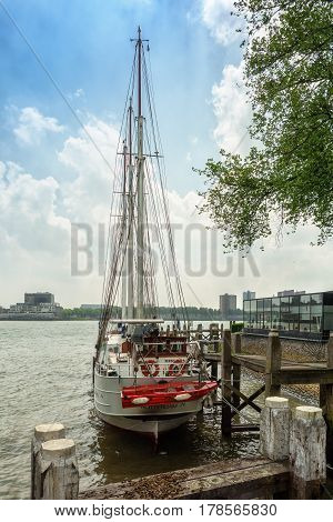 Rotterdam Netherlands - August 18 2016: Boats docked at a marina in Rotterdam.