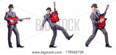 Businessman quitar player isolated on white