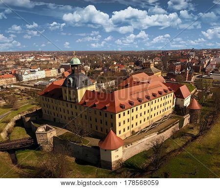 baroque castle Moritzburg in Zeitz aerial view