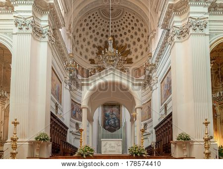 Interior Of The Basilica Of St. Lawrence The Martyr Is The Cathedral In Trapani