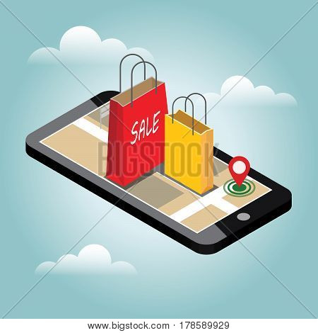 Online mobile shop store sale delivery shopping concept.