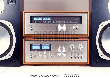 Amplifier, Tuner, Speakers Stereo Vintage Audio System Retro Set
