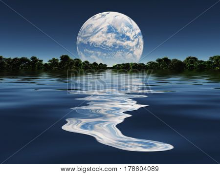 Terraformed Moon from Earth or Exo Solar Planet   3D Rendering  Some elements provided courtesy of NASA
