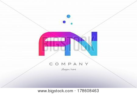 Fn F N  Creative Pink Blue Modern Alphabet Letter Logo Icon Template