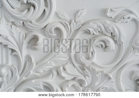 Luxury white wall design bas-relief with stucco mouldings roccoco element.