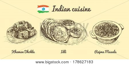 Indian menu monochrome illustration. Vector illustration of Indian cuisine.