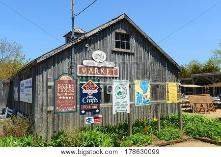 ANNAPOLIS ROYAL, NS, CANADA - MAY 21, 2016: Farmers and Traders Market Building in Annapolis Royal, Nova Scotia, Canada. The historic core of Annapolis Royal is a National Historic Site of Canada.