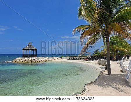 Beautiful and relaxing ocean view of gazebo in Montego Bay Jamaica