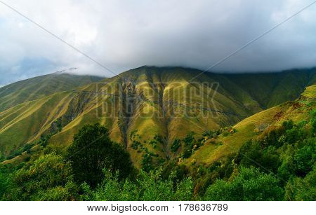 View In The Caucasus Mountains. Road To Omalo In Tusheti Region. Georgia