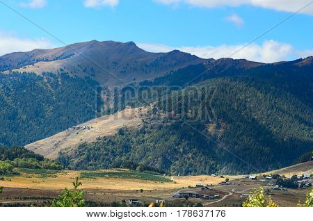 View On Mountains And Omalo Village. Georgia