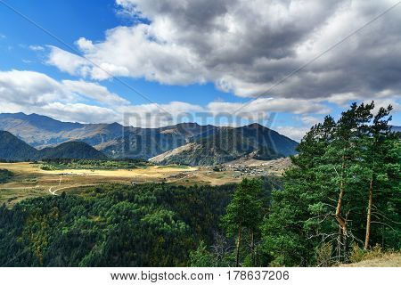 View On Mountains And Omalo Village. Georgia
