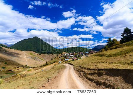 View In Mountains. Road To Shenako Village In Tusheti Region. Georgia