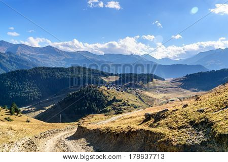 View In Mountains. Road To Shenako Village In Tusheti Region. Georgia