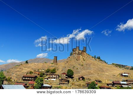 Fortress Keselo In Upper Omalo Village. Tusheti Nature Reserve. Georgia