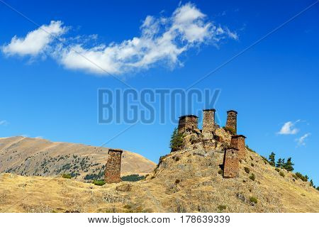 Fortress Keselo In Upper Omalo Village. Tusheti Nature Reserve. Georgia