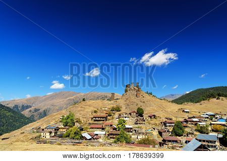 Fortress Keselo In Upper Omalo Village. Tusheti Nature Reserve. Georgia