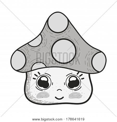 grayscale kawaii fangus with cute eyes and cheeks, vector illustration design