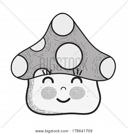 grayscale kawaii fangus happy cheeks and close eyes, vector illustration design