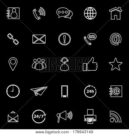 Contact us line icons on black background, stock vector
