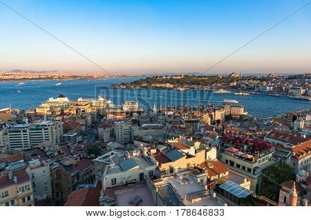 Aerial View Of Karakoy And Beyoglu With View Of Golden Horn Bay