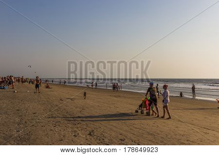 Arambol Beach, Goa, India - February 23, 2017: Flea Market On Arambol Beach At Sunset In Goa, India