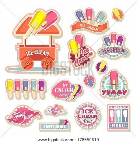 Vector emblems ice cream badges signs for shopping tents stores design elements isolated on a white background in a flat -flette style