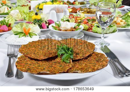 Lahmacun a delicious dinner, regional a Turkish meal