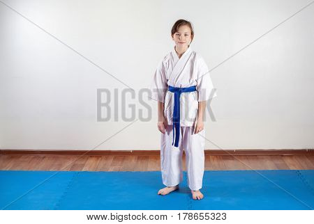 Children Work Out Techniques Of Martial Arts. Fighting Position