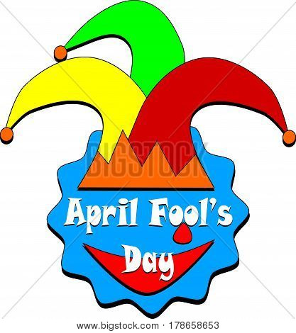 april fools day card with jester hat icon over white background