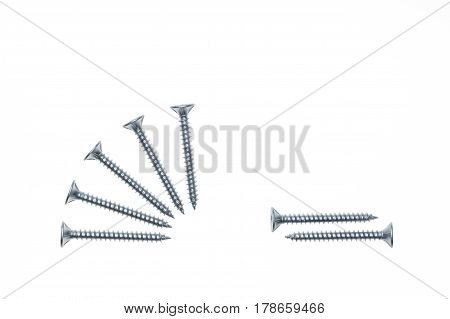 collection of steel twinfast screws isolated on white background