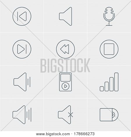 Vector Illustration Of 12 Music Icons. Editable Pack Of Speaker, Subsequent, Pause And Other Elements.