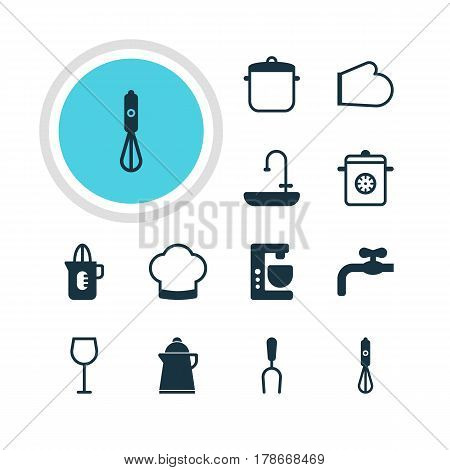 Vector Illustration Of 12 Cooking Icons. Editable Pack Of Chef Hat, Mixer , Handmixer Elements.