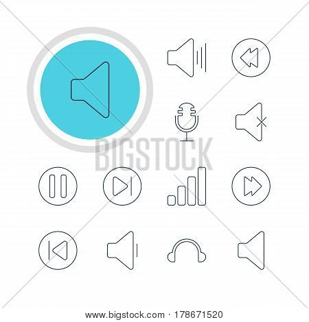 Vector Illustration Of 12 Music Icons. Editable Pack Of Speaker, Volume Up, Advanced And Other Elements.