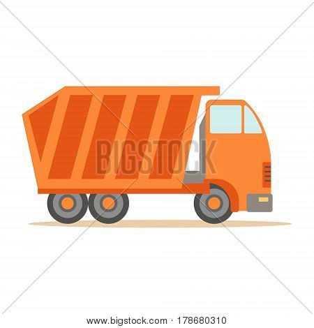 Big Heavy Orange Truck , Part Of Roadworks And Construction Site Series Of Vector Illustrations. Flat Cartoon Drawings With Professional City Streets Maintenance Scenes .