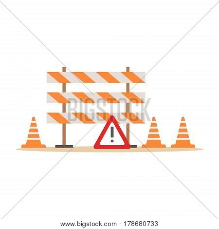 Road Cones And Barriers Signalling Tools , Part Of Roadworks And Construction Site Series Of Vector Illustrations. Flat Cartoon Drawings With Professional City Streets Maintenance Scenes .