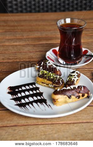 Prepared for special occasions, delicious and beautiful cake and Turkish tea